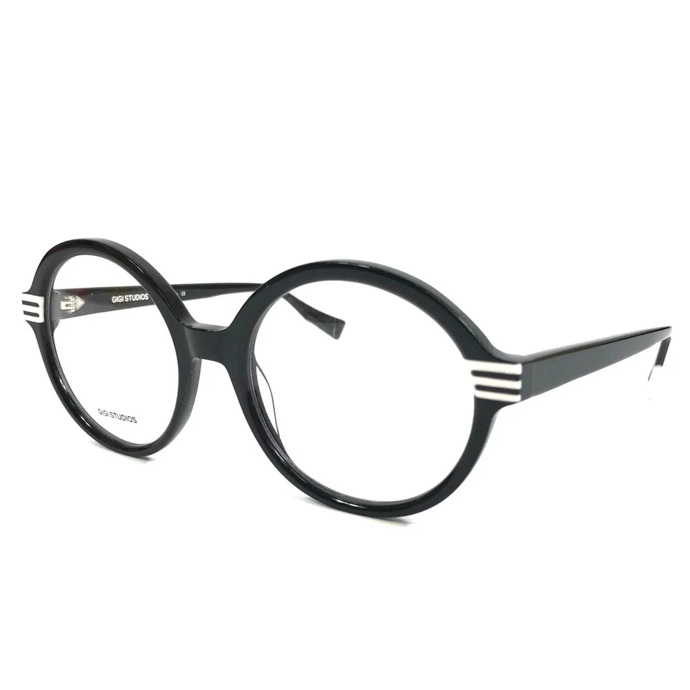 Gigi Studios Eyeglasses Frames ANALOG 6879/0 Black White Striped Round 52-18-140